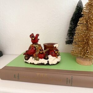 Vintage Candlestick Holder Festive Red Cardinal  Christmas Decor 2.5”